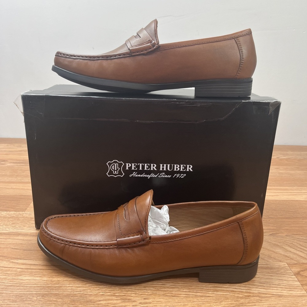 Peter Huber Austin Penny Loafers in Cognac Men's Size 9.5 NEW